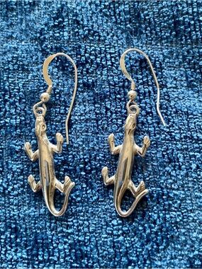 Vintage 1990s Silver Lizard Dangle Earrings - Sterling. Fun!